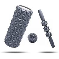 Set de Rodillo de hule 2 en 1 de FitBeast para dar Masajes Profundos- Barra y pelota para dar masajes en Puntos de Dolor…